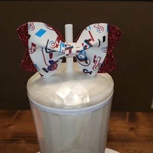 TikTok White and Red Glitter Bow Straw Topper